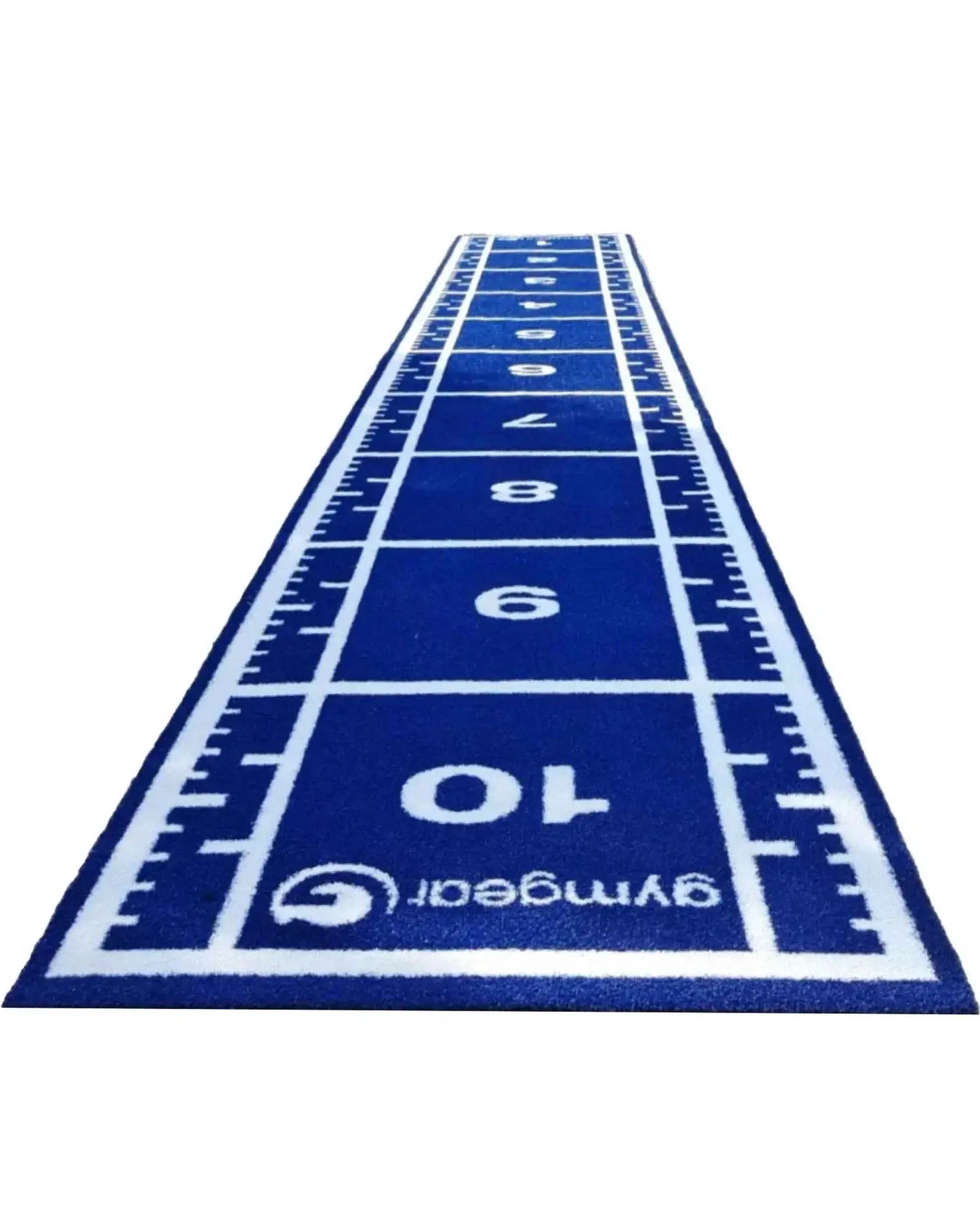 Green 10m by 1.5m Gym Gear sprint track with full line markings, designed for athletic training and running practice.