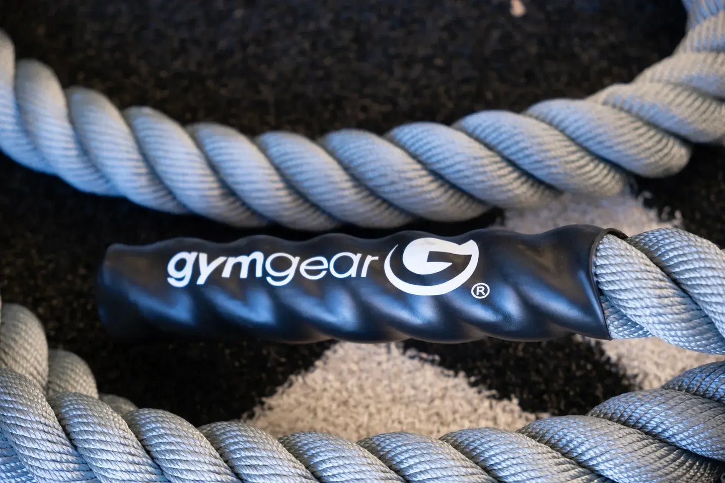 Gym Gear 38mm sled rope with hook and karabiner, 15m length, designed for strength training and sled workouts.