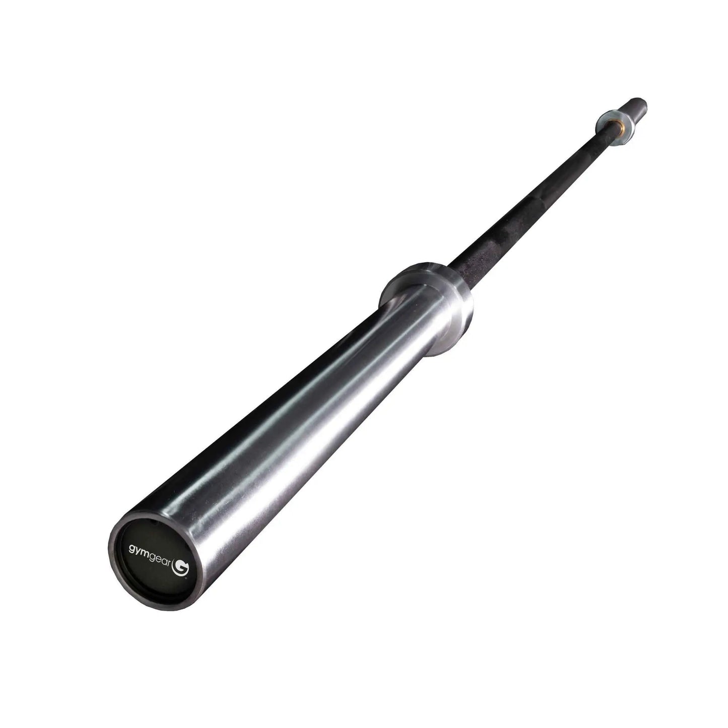 Black Gym Gear 7ft premium Olympic barbell for weightlifting and strength training, showcasing the textured grip area.