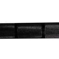 Gym Gear 7ft black Olympic barbell with textured grips, used for weightlifting and strength training workouts.