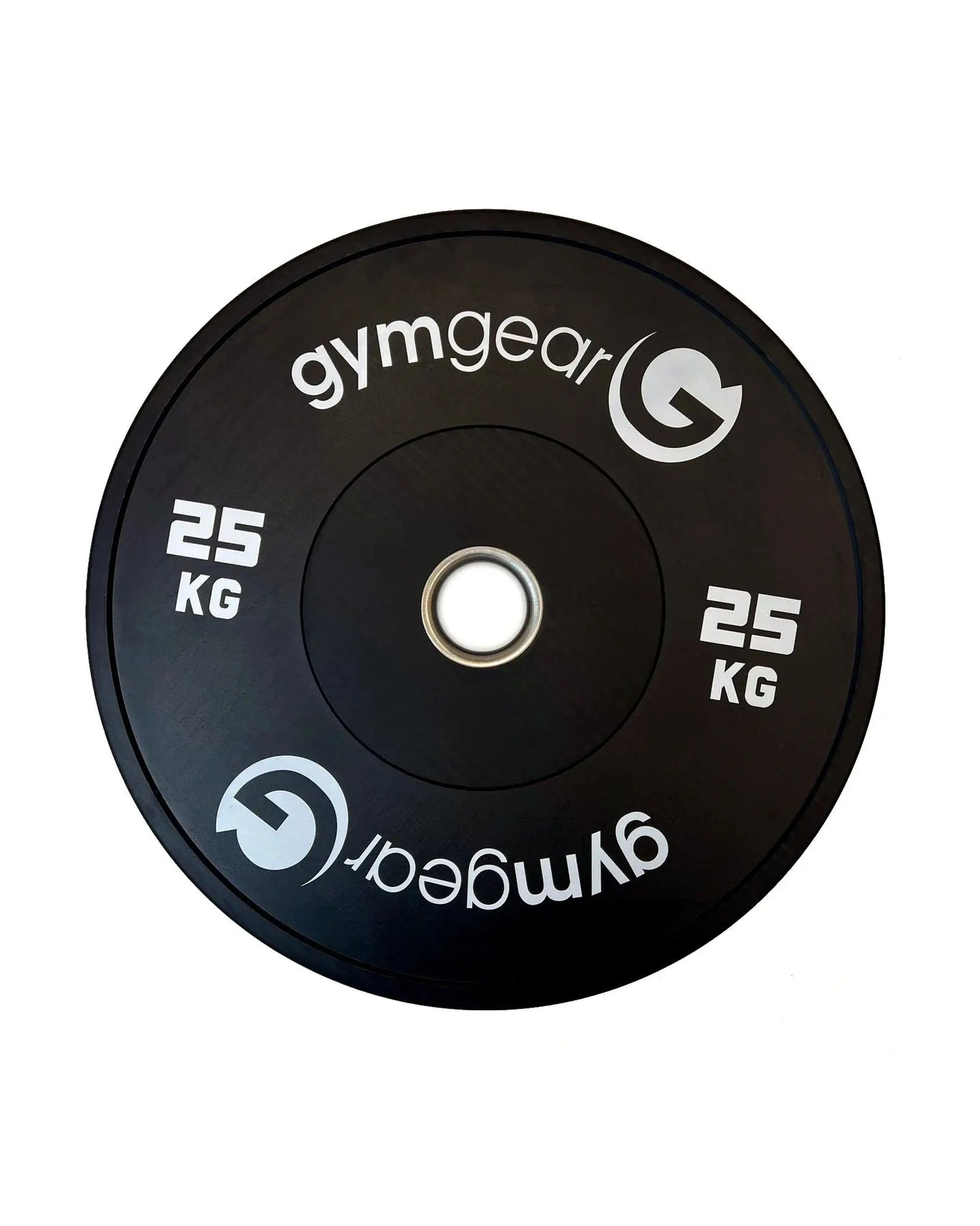 Black Gym Gear 25kg bumper weight plate for weightlifting and strength training, durable and designed for gym use.