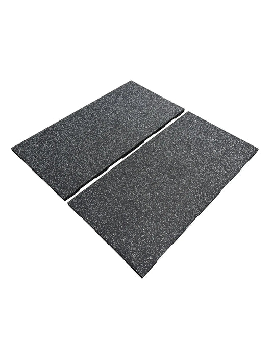 Grey fleck Gym Gear black rubber flooring tile, 30mm thick, designed for gym or workout areas with durable, slip-resistant surface.