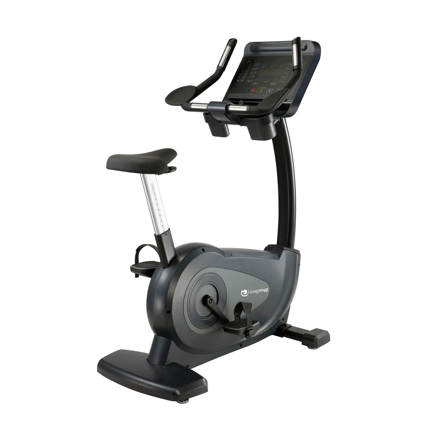 Gym Gear C97 upright bike with adjustable seat and handlebars, digital display, and sturdy frame for indoor cycling workouts.