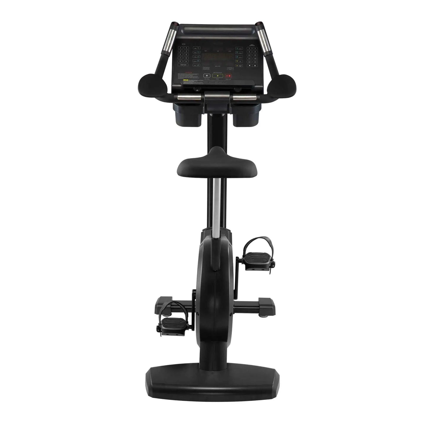 Gym Gear C97 Upright Bike showing adjustable seat, digital display, and sturdy frame for indoor cycling workouts.