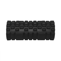 Black Gym Gear deep tissue foam roller with textured surface, designed for muscle recovery and massage therapy.
