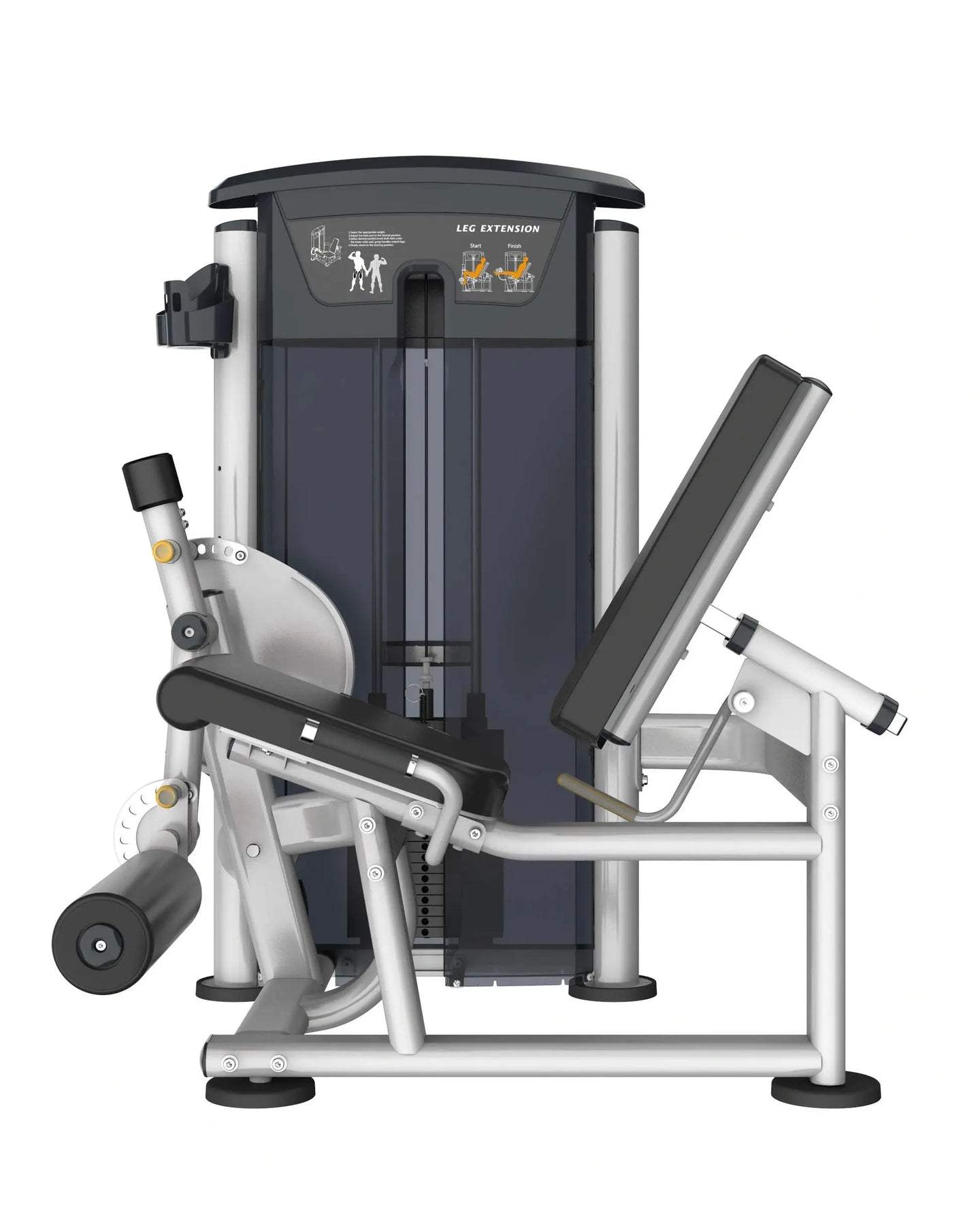 Gym Gear Perform Series Pin Loaded Leg Extension machine with padded seat and adjustable weight selector for leg workout.