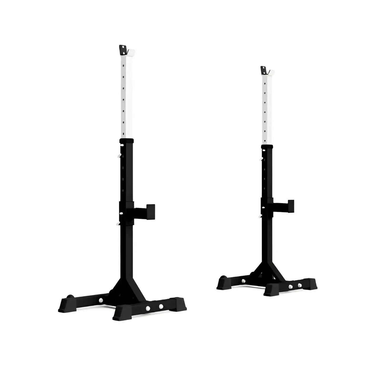 Gym Gear Pro Series independent squat stands for plate-loaded benches, featuring sturdy metal construction and adjustable height.