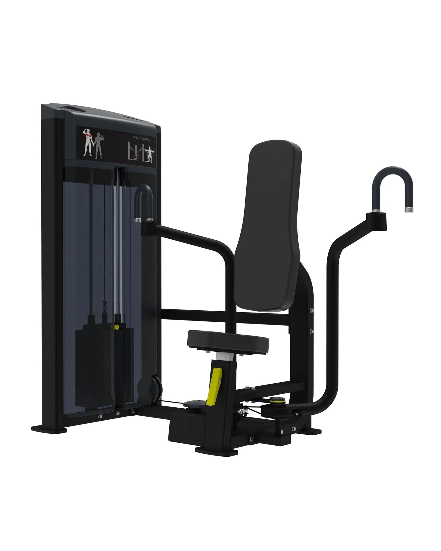 Gym Gear Pro Series Pin Loaded Pec Deck machine for chest muscle workouts, featuring adjustable seat and weight stacks.