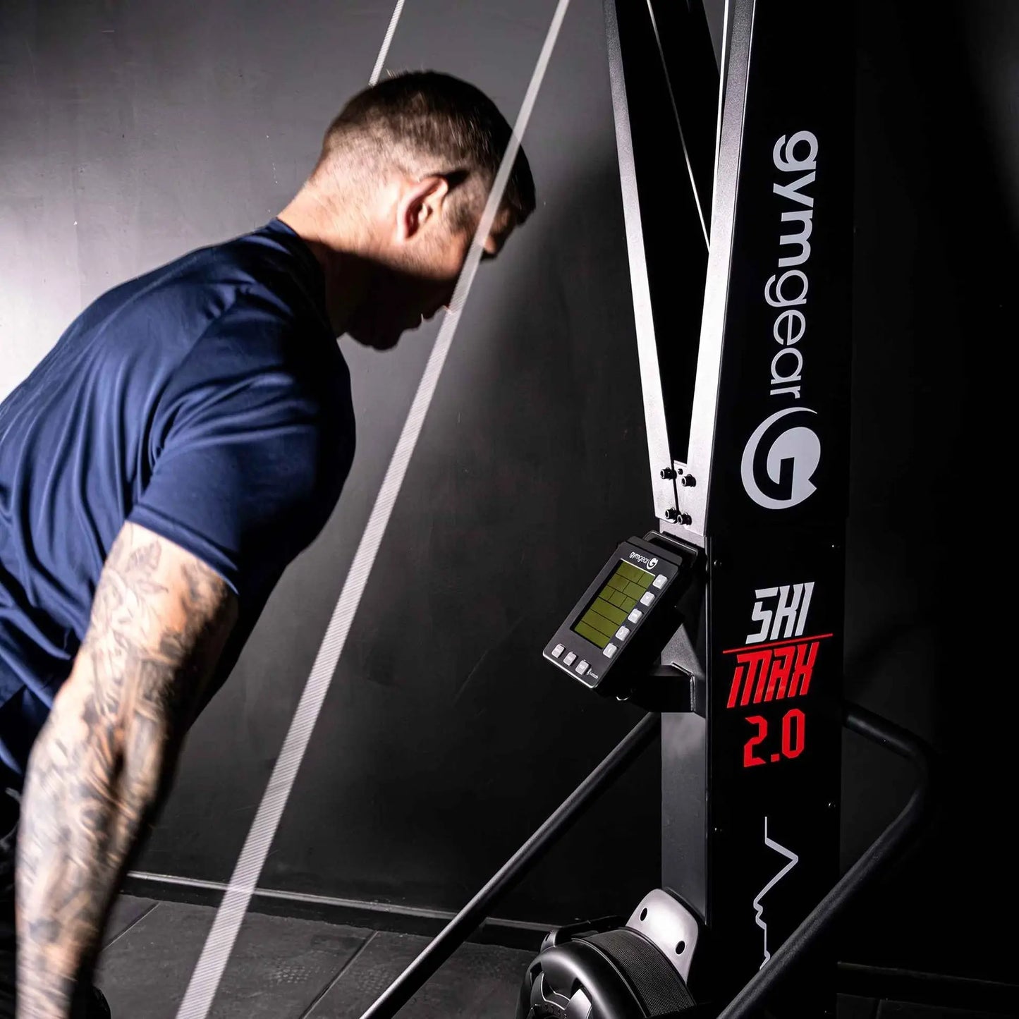 Gym Gear Ski Max 2.0 cardio machine with adjustable handles and display screen for indoor skiing workouts.