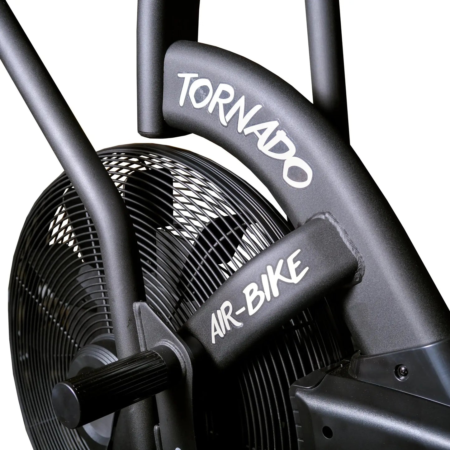 Gym Gear Tornado Airbike Black Edition upright exercise bike with adjustable seat and handlebars, digital display, and sturdy frame.