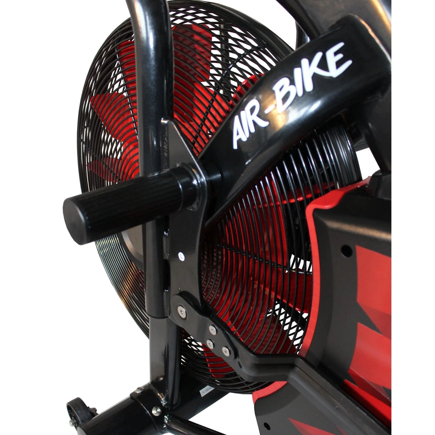 Gym Gear Tornado Airbike exercise bike with adjustable seat and handlebars, digital display, and durable metal frame.