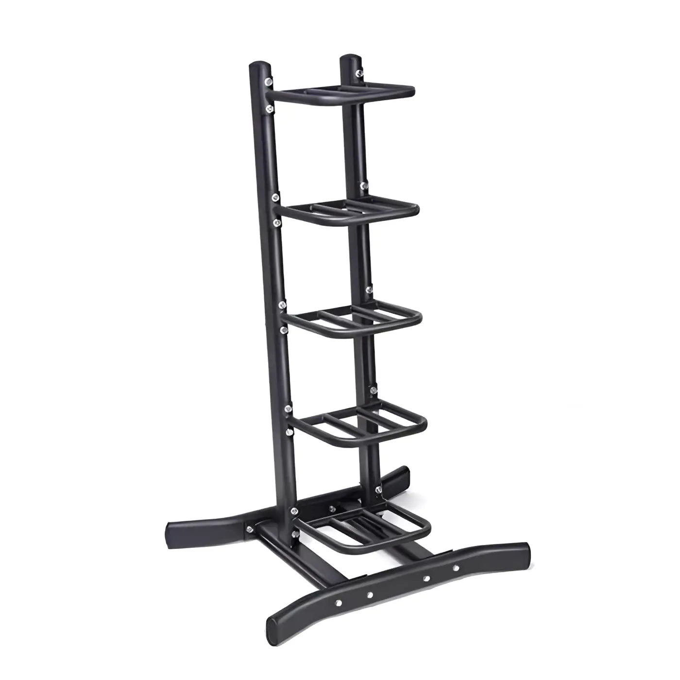 Gym Gear weighted bags and slam ball rack for organized storage of gym equipment, shown in a sturdy, web-style storage frame.
