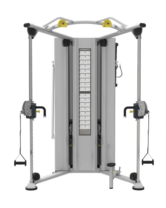 Gym Gear Perform Series dual adjustable pulley with pin-loaded mechanism, featuring two pulleys for versatile strength training exercises.