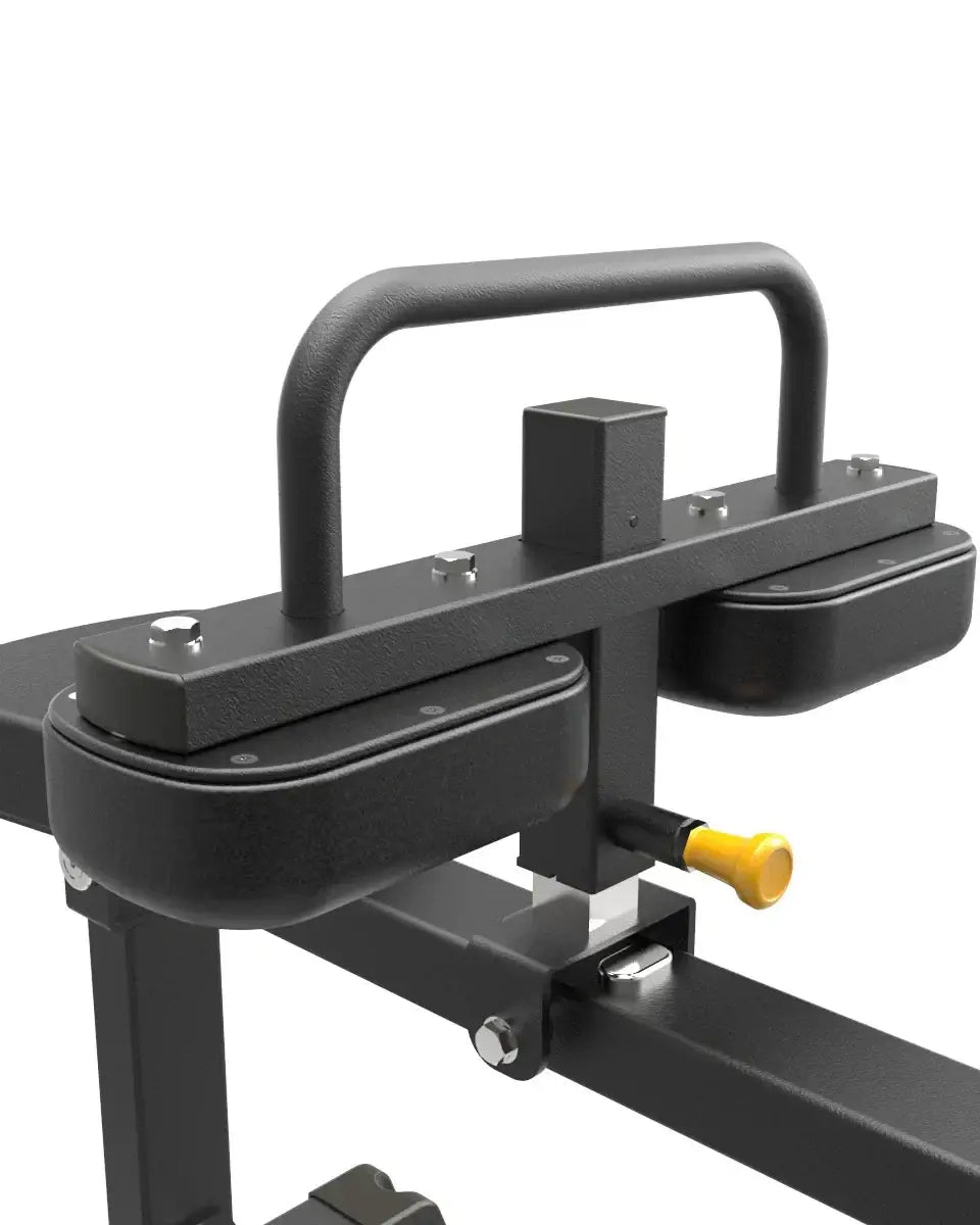 Gym Gear Pro Series plate loaded seated calf raise machine with padded seat and weight plates for calf muscle development.