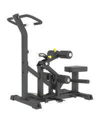 Pro Series Plate Loaded vertical hip thrust machine with black metal frame, yellow adjustment knobs, and padded seat
