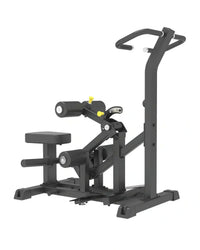 Pro Series Plate Loaded Vertical Hip Thrust gym machine in black metal and plastic with yellow adjustment knobs