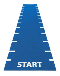 Blue Gym Gear sprint track with start, finish, and 0.5 meter line markings for athletic training and racing events.
