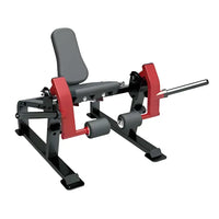 Sterling Series plate-loaded leg extension machine by Gym Gear for strengthening quadriceps, featuring adjustable seat and padded support.