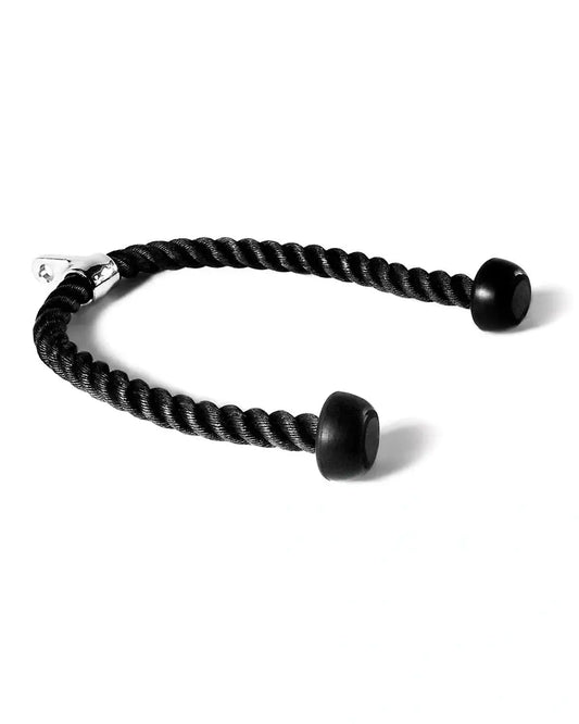 Double tricep pressdown rope from Gym Gear, functional exercise equipment with textured handles and durable cable attachment.