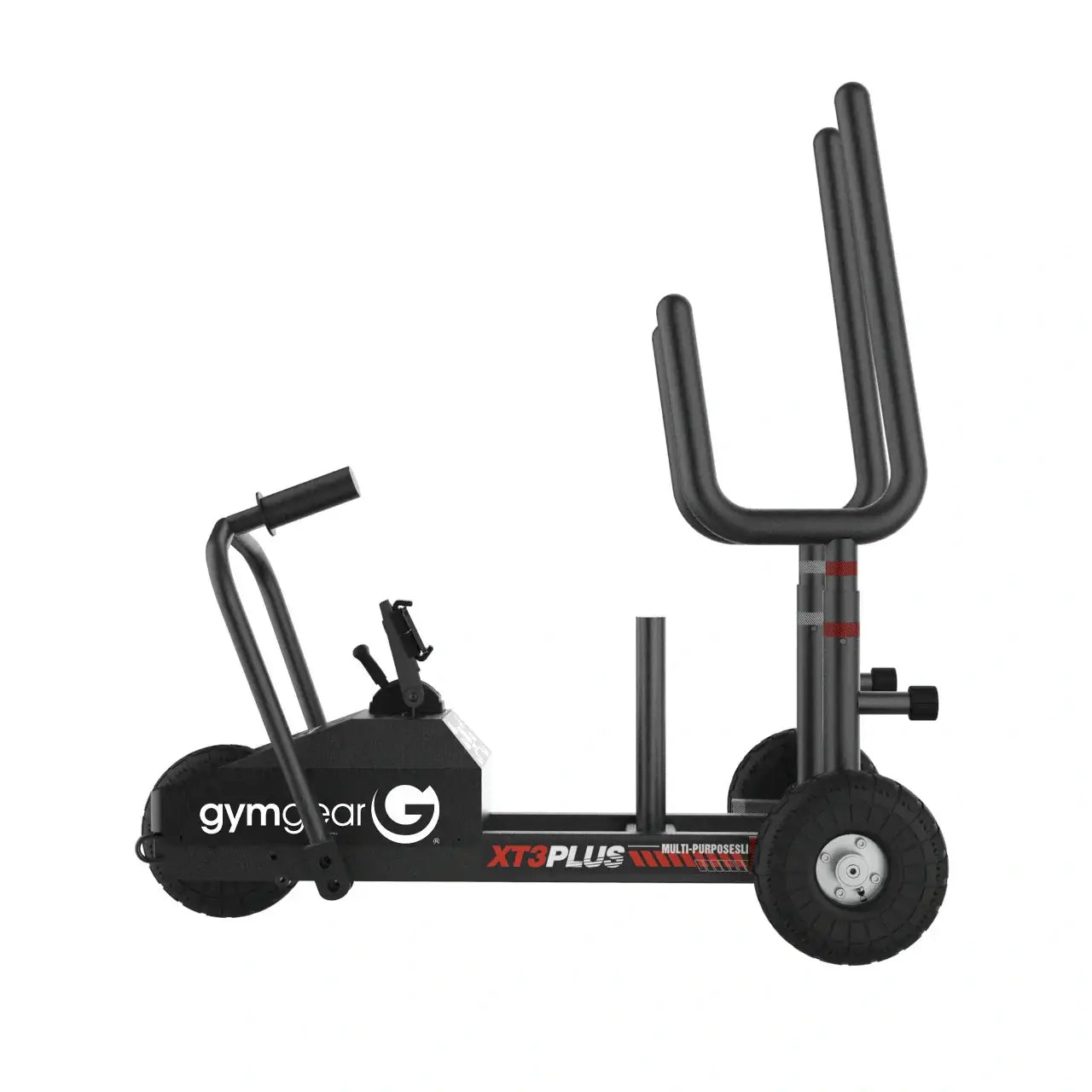 Gym Gear XT3 Plus Sled V2 for strength training, shown with adjustable handles and sturdy frame on gym floor.